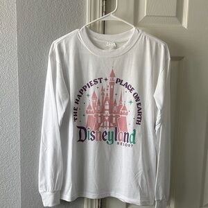 NWT Disneyland “Happiest Place on Earth” White and Pink Long Sleeve Shirt sz S